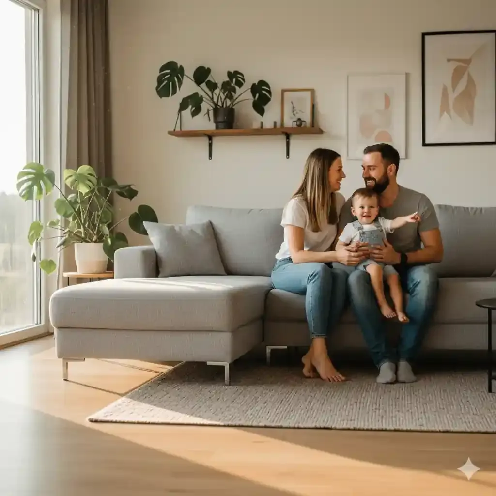 Familie profitiert von nachhaltiger Heiztechnologie